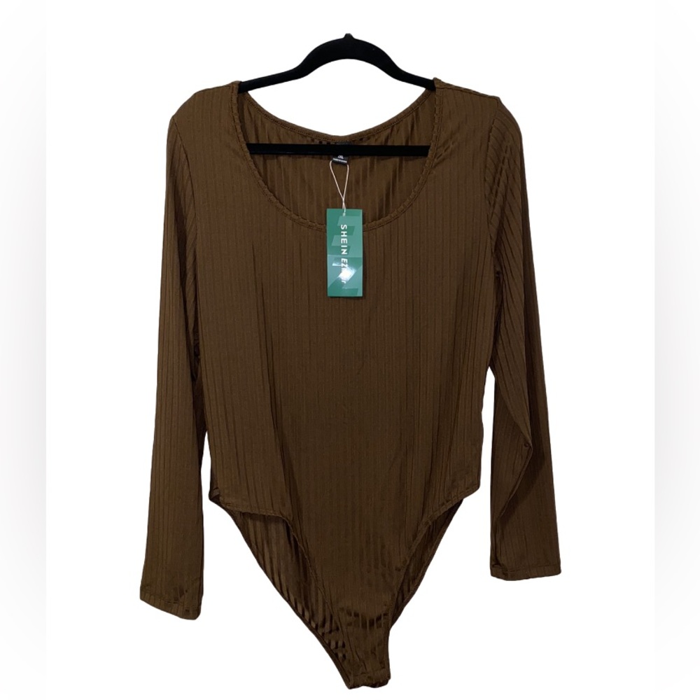 SHEIN Brown Ribbed bodysuit
